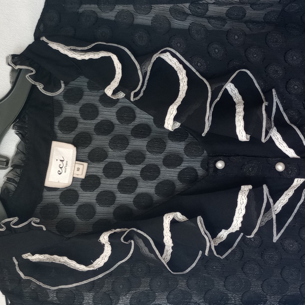 Eci black polka dot sheer ruffle neck blouse - Picture 2 of 4